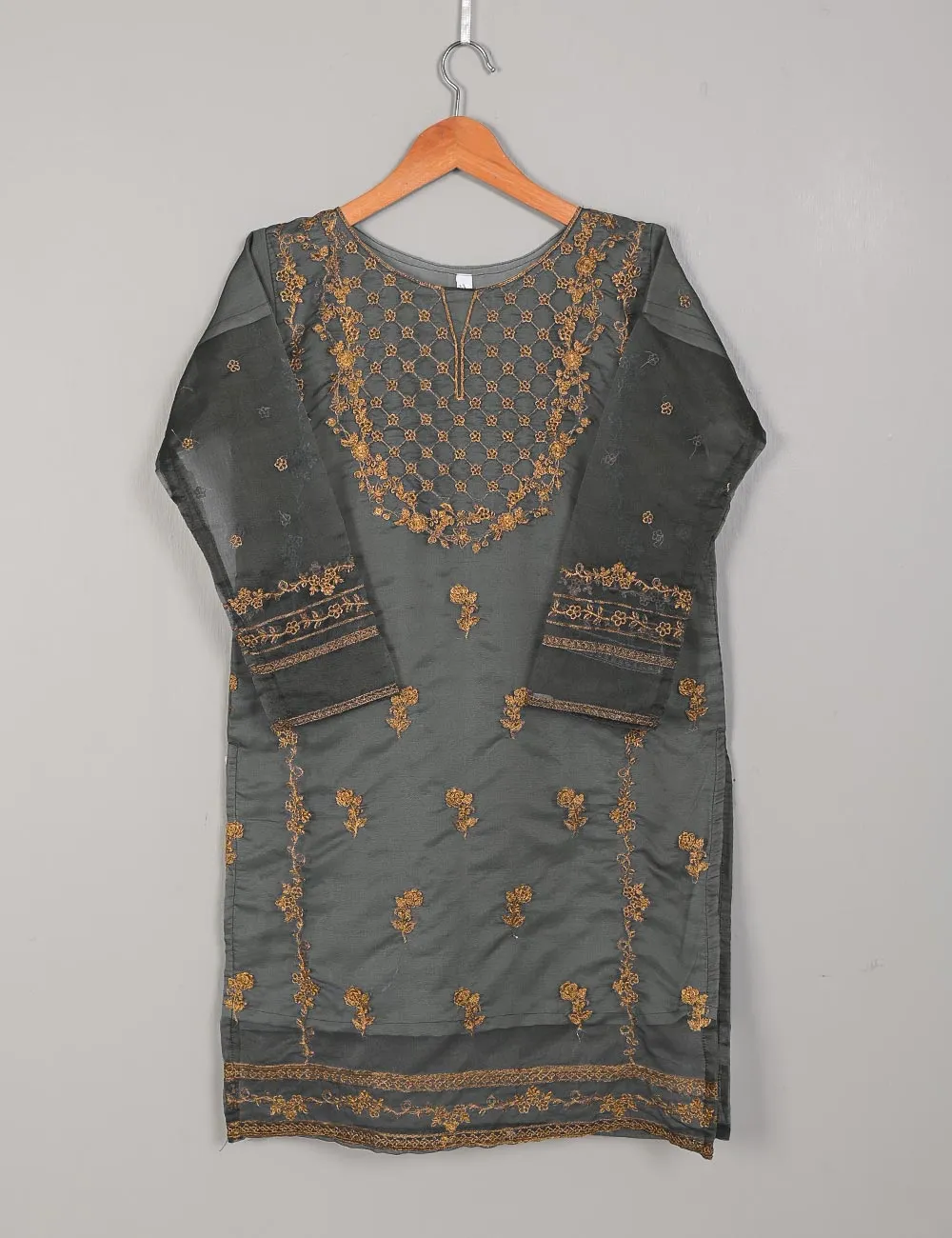 TS-216B-Grey - Organza Embroidered Stitched Kurti