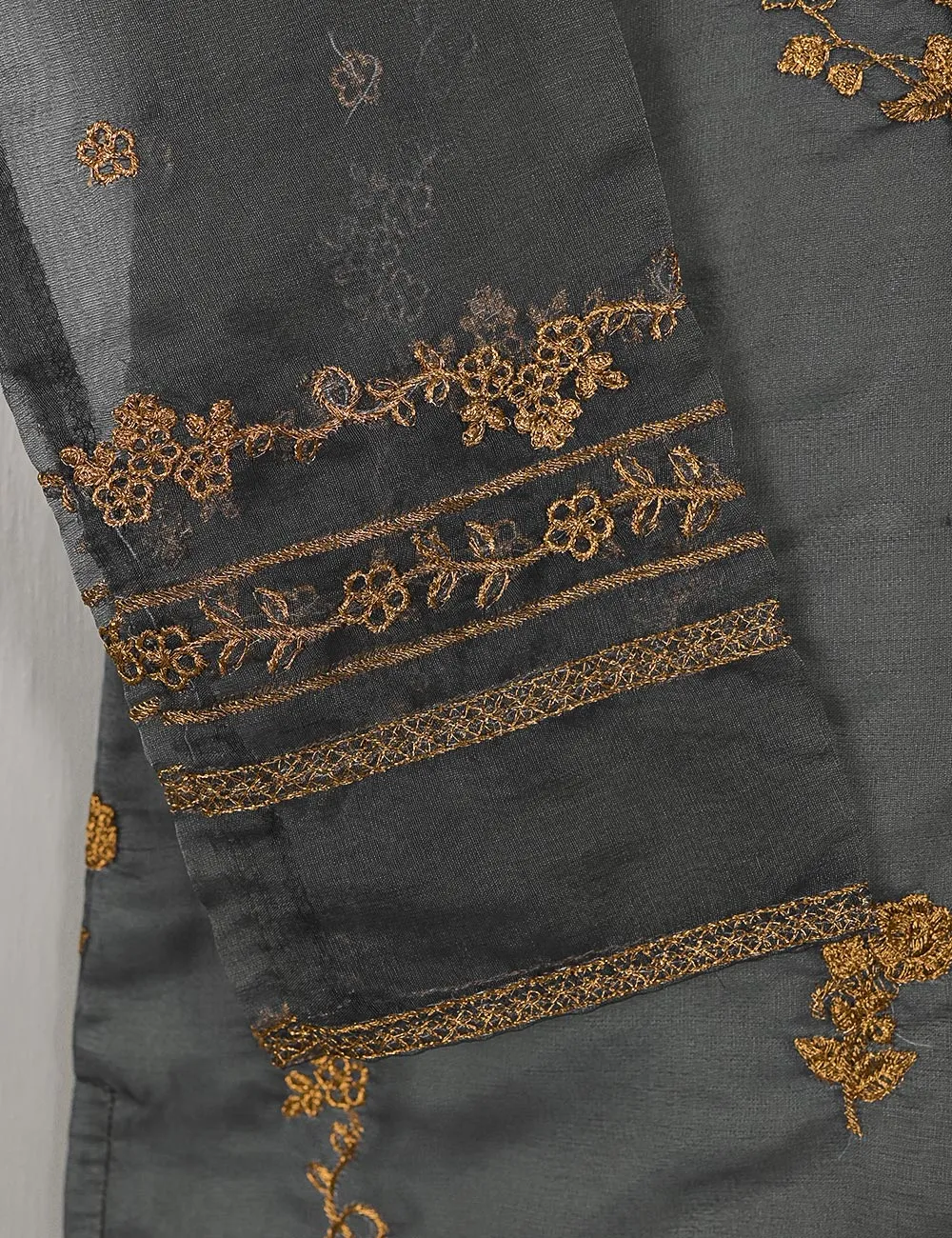 TS-216B-Grey - Organza Embroidered Stitched Kurti