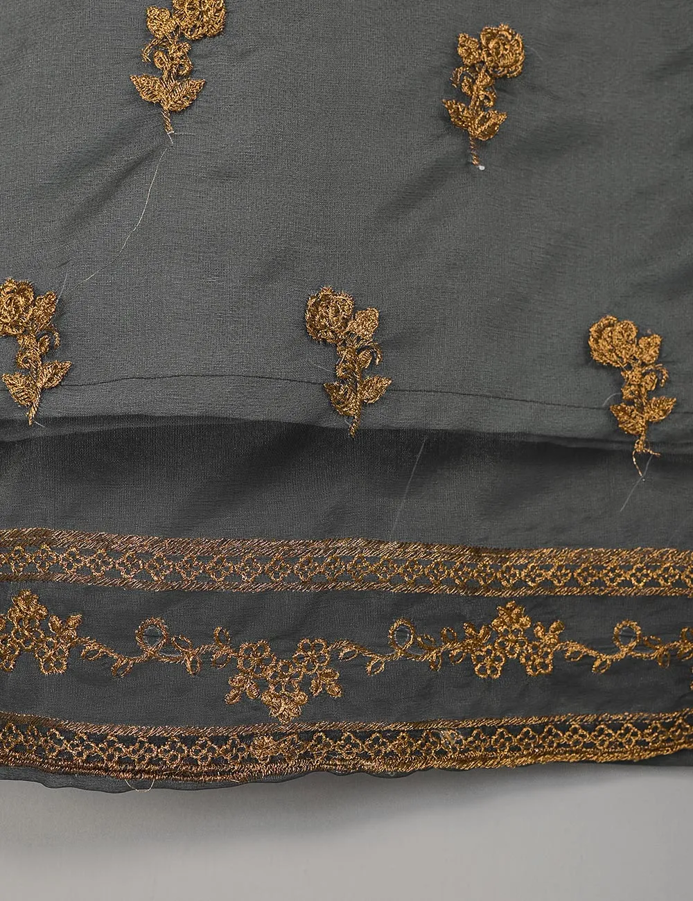 TS-216B-Grey - Organza Embroidered Stitched Kurti