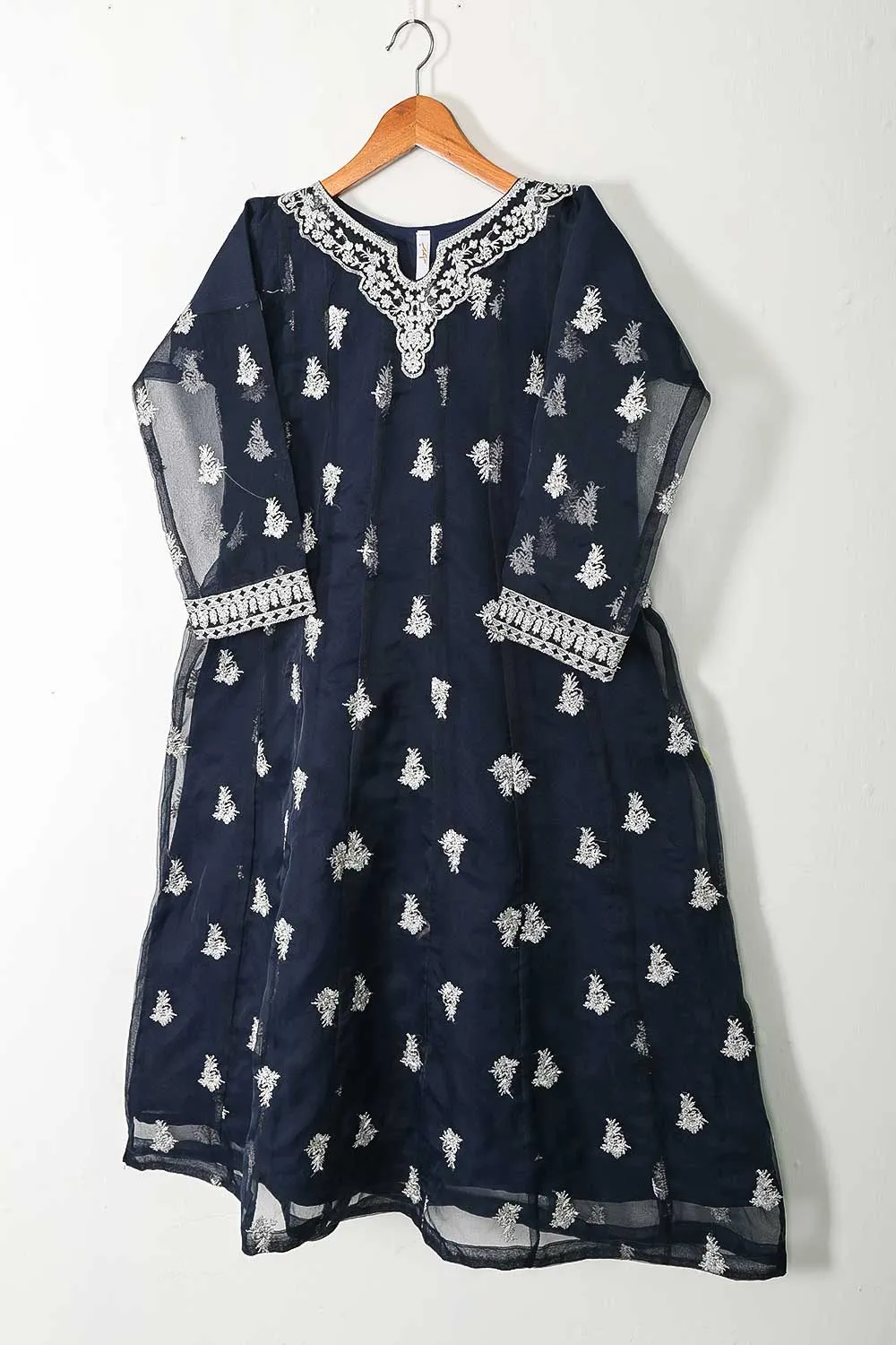TS-228B-NavyBlue - Organza Embroidered Stitched Frock