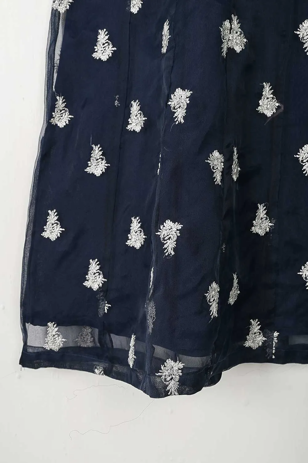 TS-228B-NavyBlue - Organza Embroidered Stitched Frock