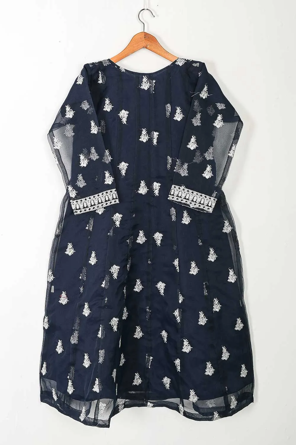 TS-228B-NavyBlue - Organza Embroidered Stitched Frock