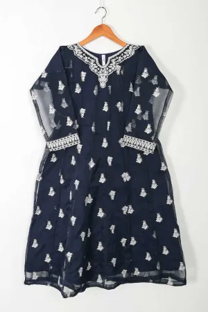 TS-228B-NavyBlue - Organza Embroidered Stitched Frock