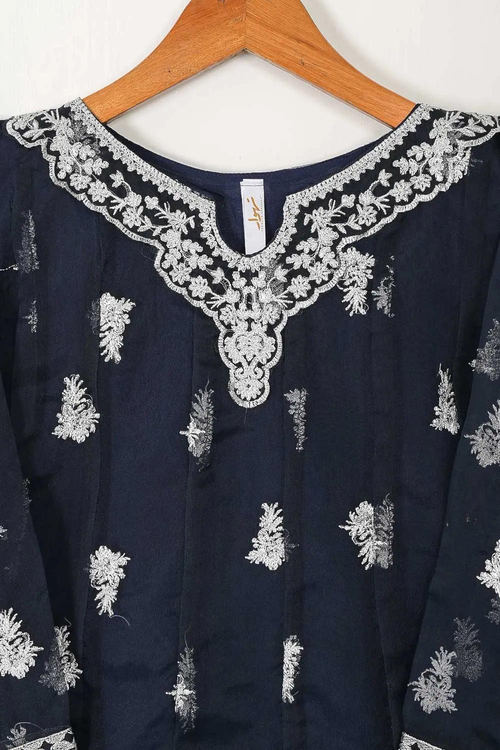 TS-228B-NavyBlue - Organza Embroidered Stitched Frock