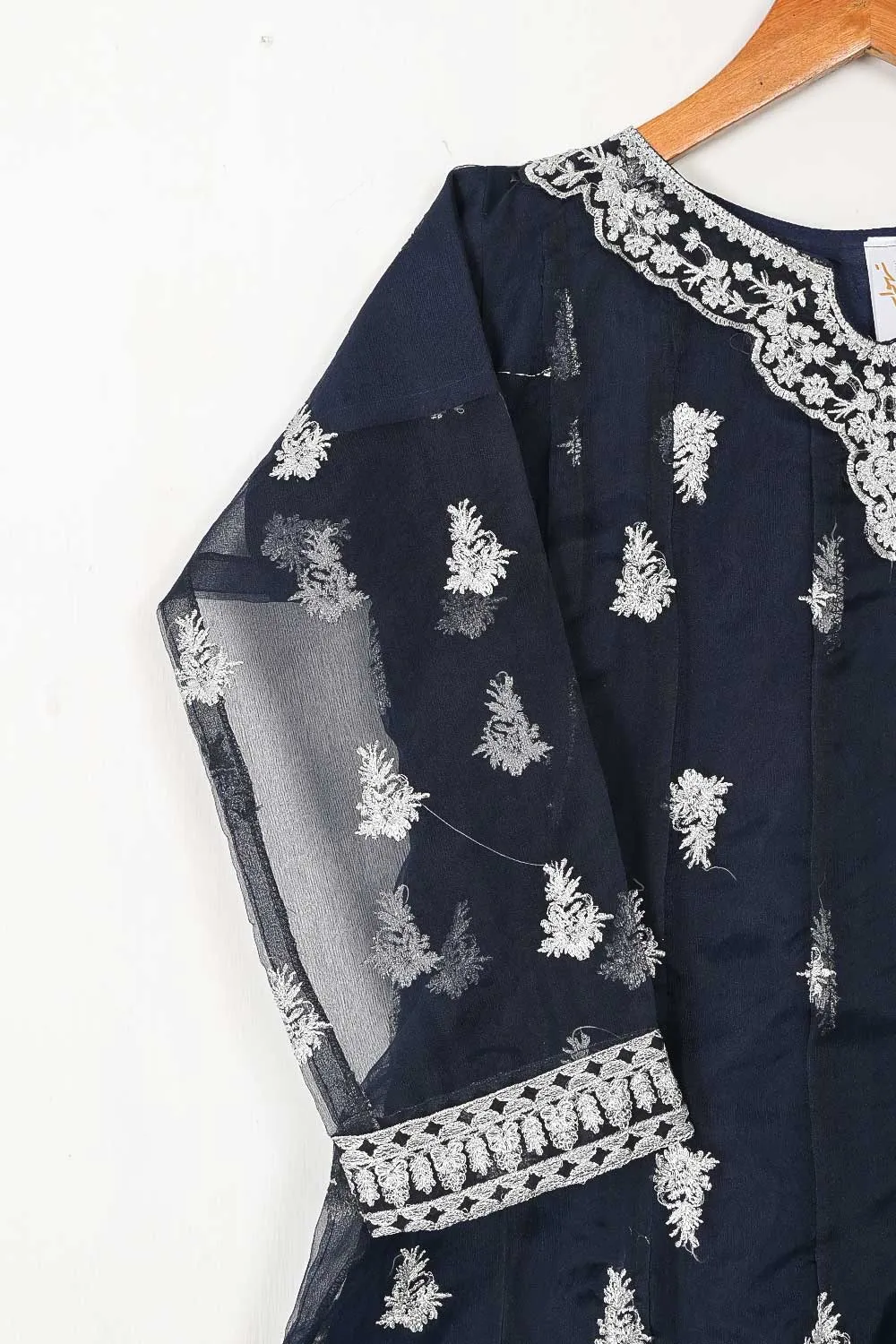 TS-228B-NavyBlue - Organza Embroidered Stitched Frock