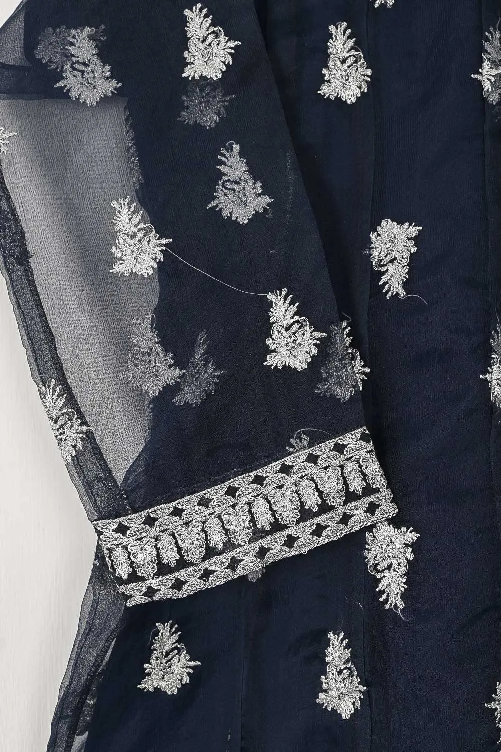 TS-228B-NavyBlue - Organza Embroidered Stitched Frock