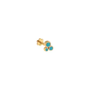 Turquoise Circle Cluster Threaded Stud Earring 14K