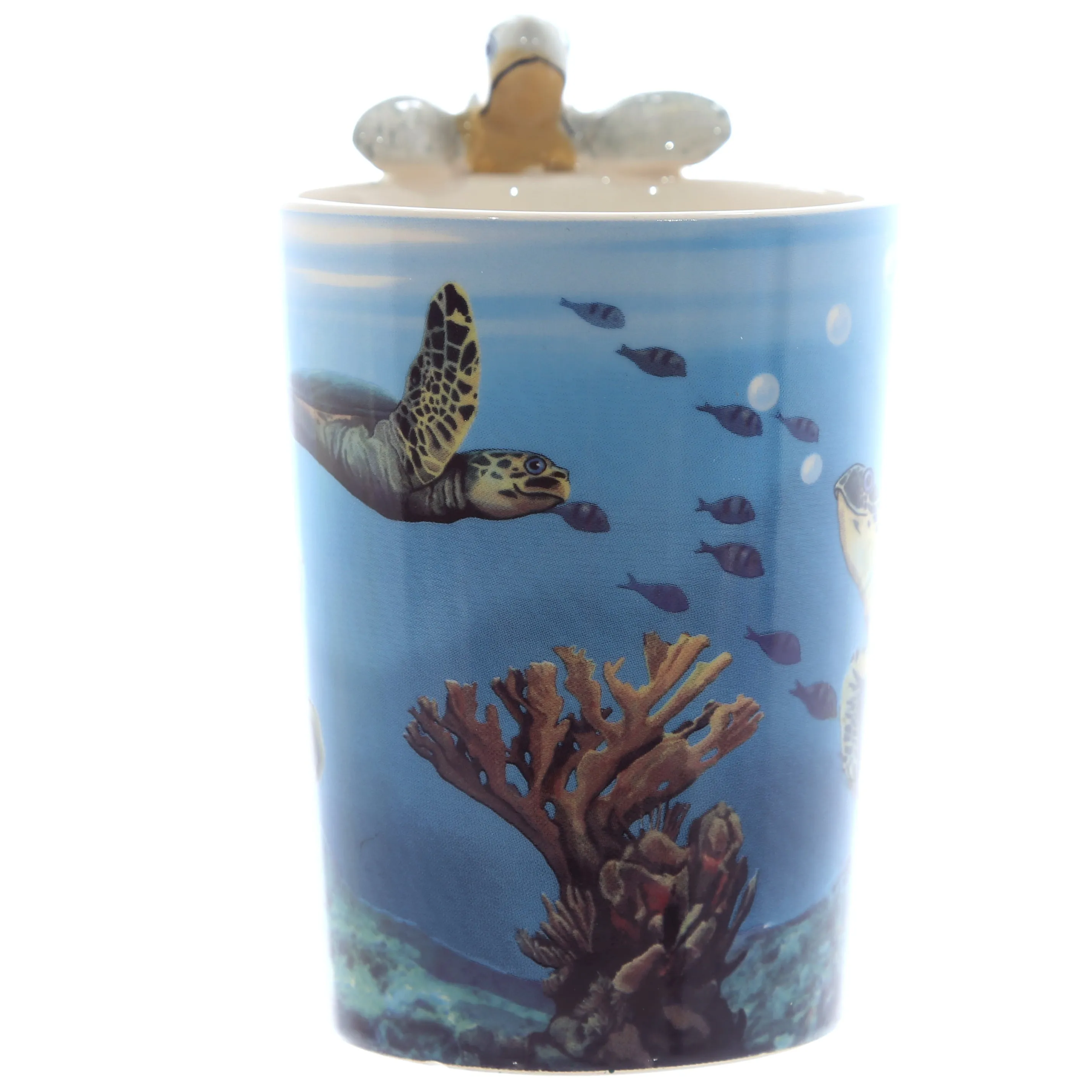 Turtle with Underwater Decal Ceramic Shaped Handle Mug