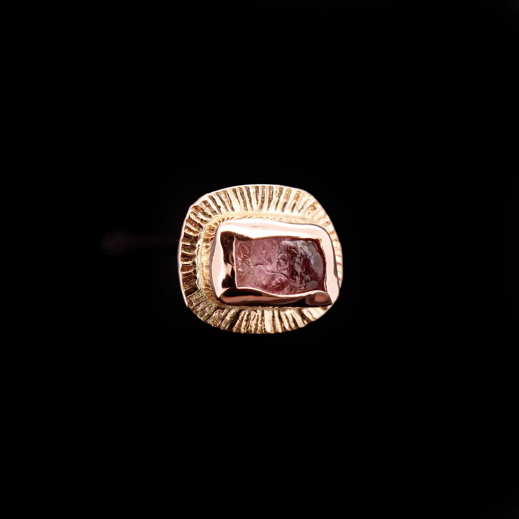 Uncut Rough Champagne Imperial Garnet in 14kt Rose Gold Sunrise - 14ga Threaded end