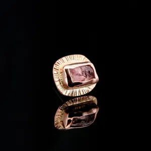 Uncut Rough Champagne Imperial Garnet in 14kt Rose Gold Sunrise - 14ga Threaded end