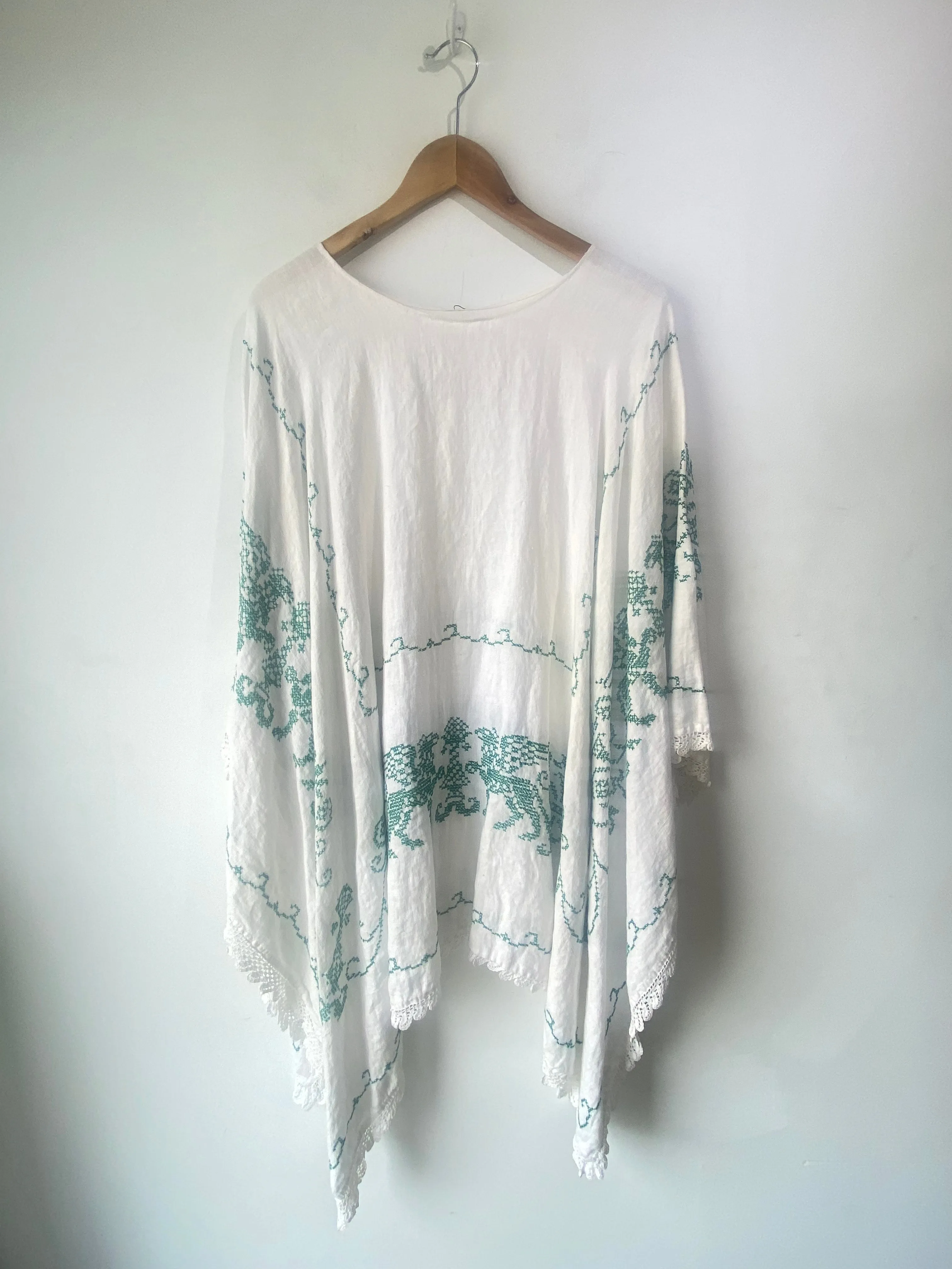 Upcycled Hand-Stitched Tablecloth Poncho