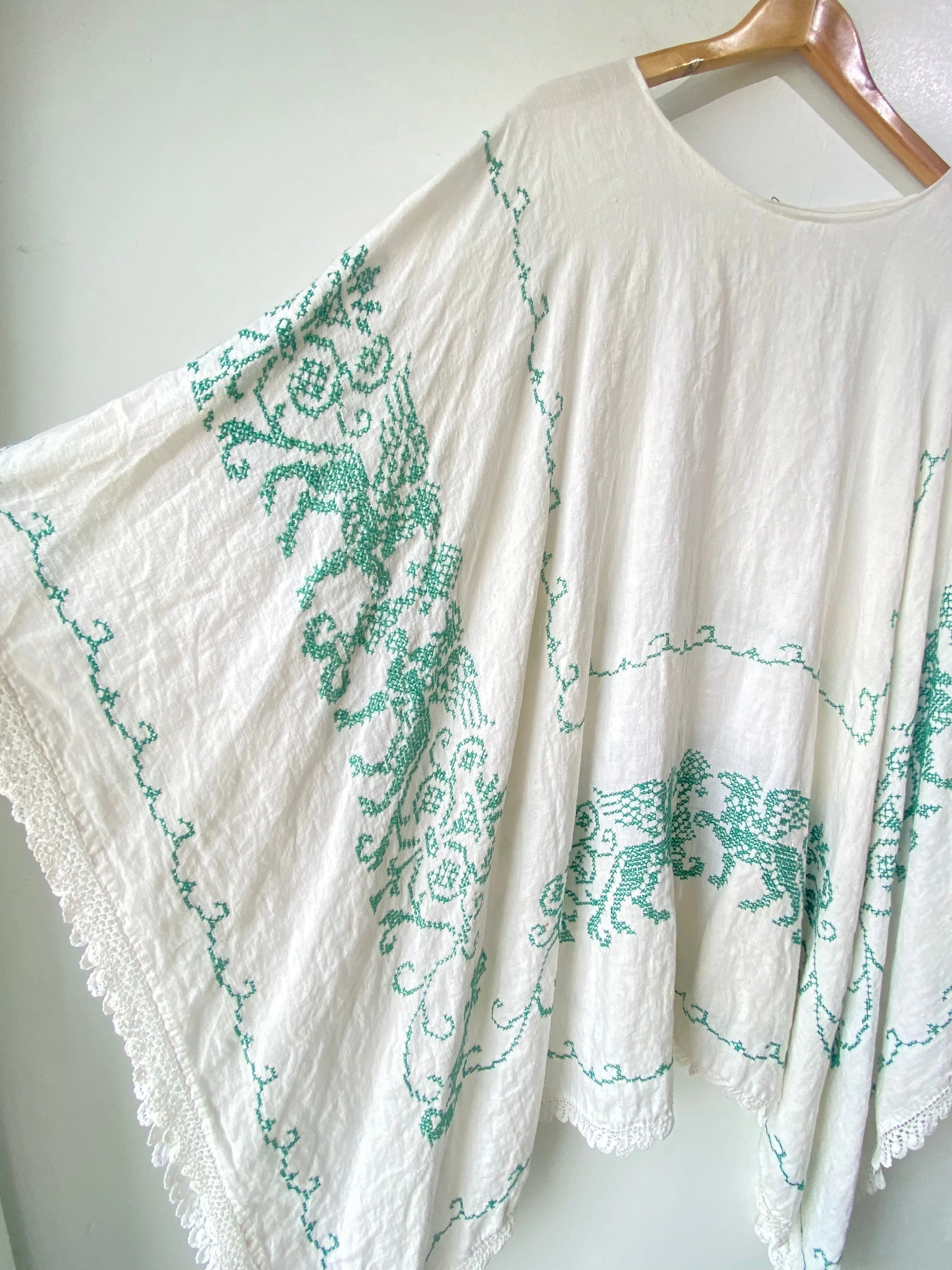 Upcycled Hand-Stitched Tablecloth Poncho
