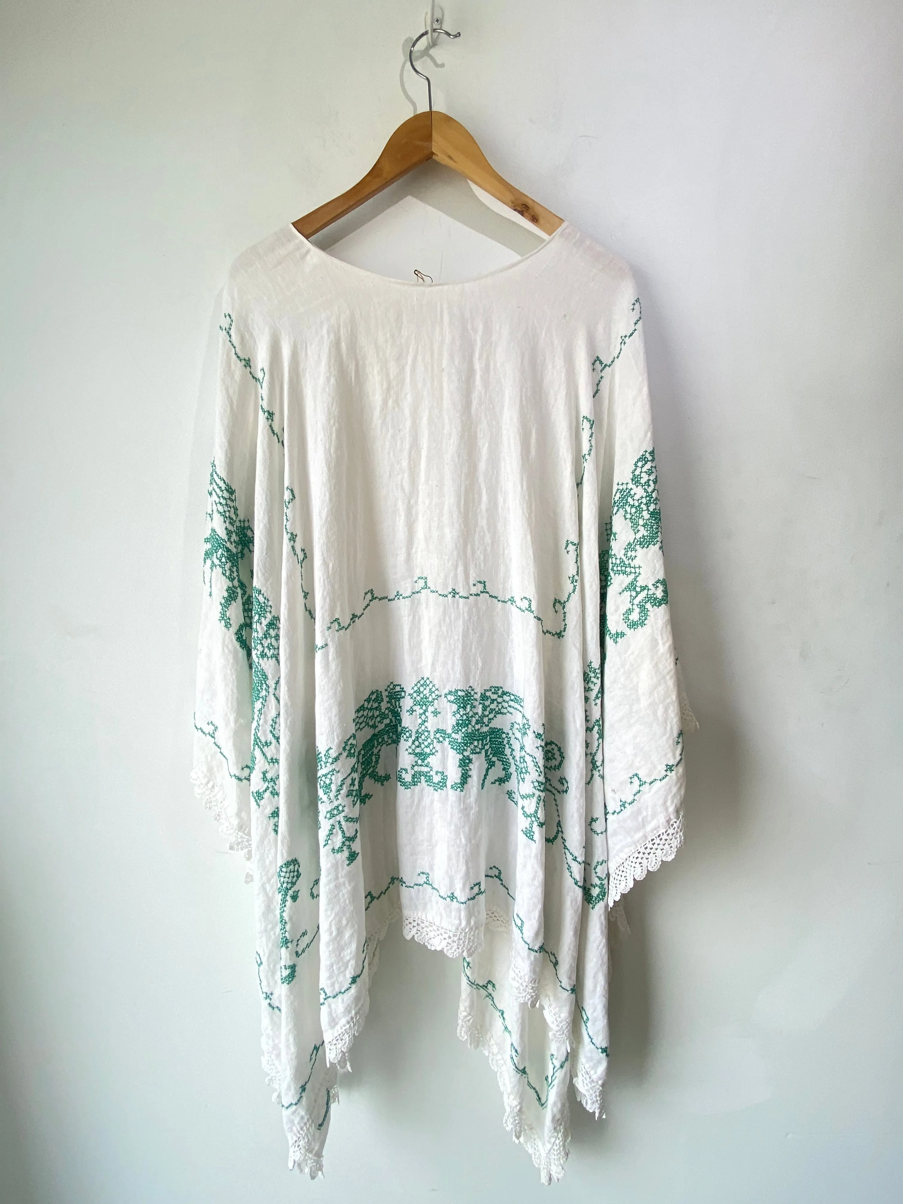 Upcycled Hand-Stitched Tablecloth Poncho