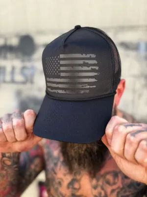 USA FLAG BLACK CURVED BILL BLACK HAT