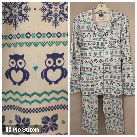 USA Made Bed Head Pajamas Owl w Hearts Cotton w Spandex Cute &amp; Comfortable NWT