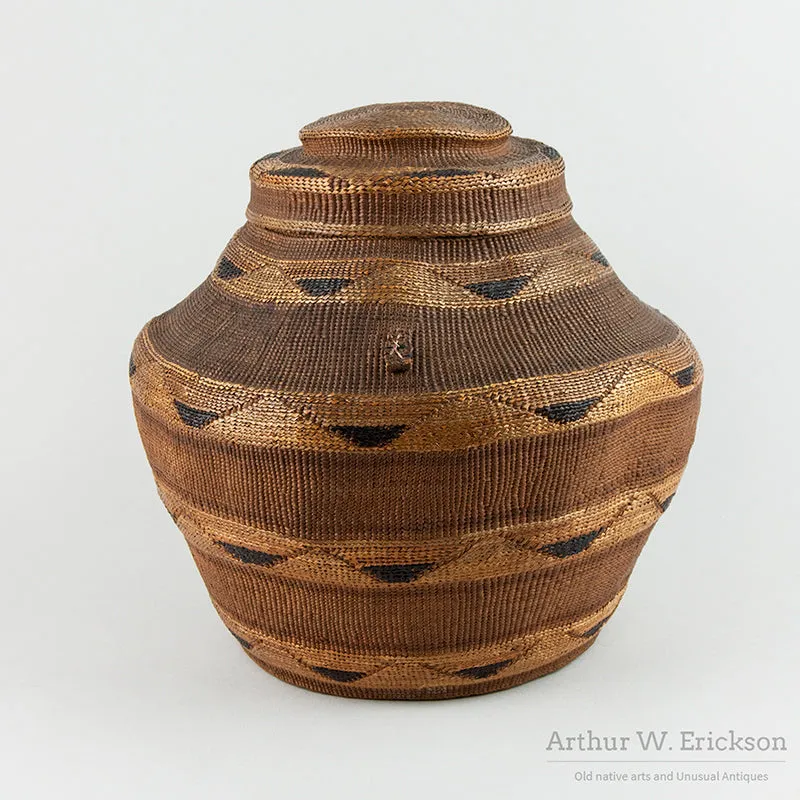 Very Large Tlingit Rattle Top Basket