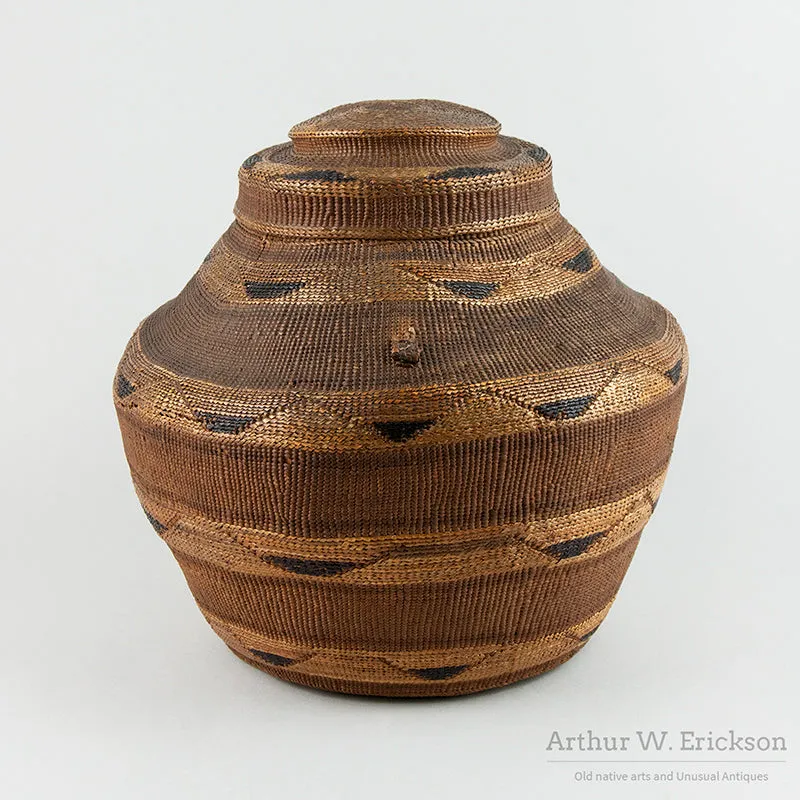 Very Large Tlingit Rattle Top Basket