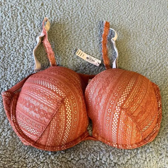 Victoria's Secret Size 36DD Bra Coral Lightly Padded Floral Lace Underwired