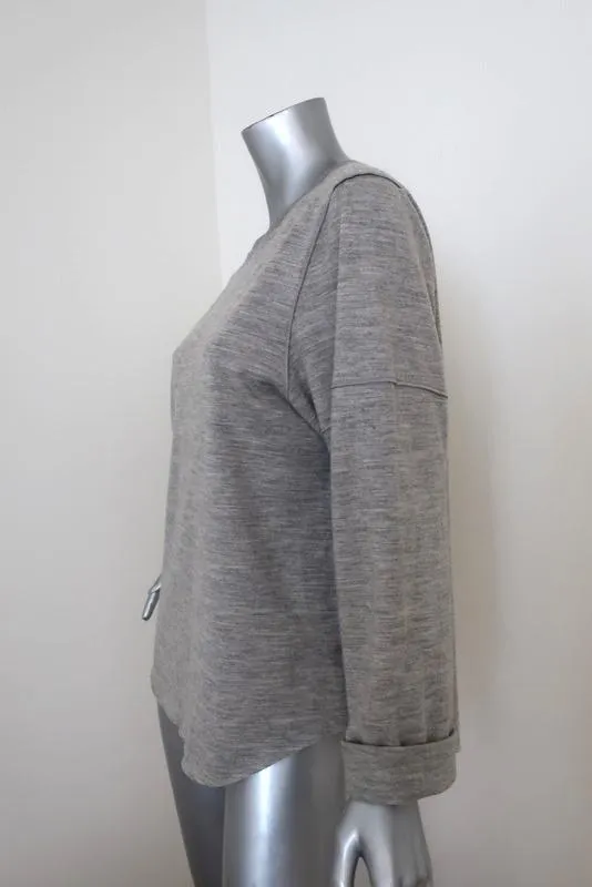 Vince Sweater Heather Gray Wool Size Medium Rolled Sleeve Relaxed Pullover