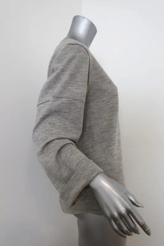 Vince Sweater Heather Gray Wool Size Medium Rolled Sleeve Relaxed Pullover