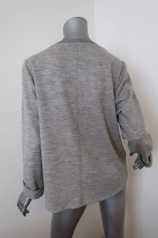 Vince Sweater Heather Gray Wool Size Medium Rolled Sleeve Relaxed Pullover
