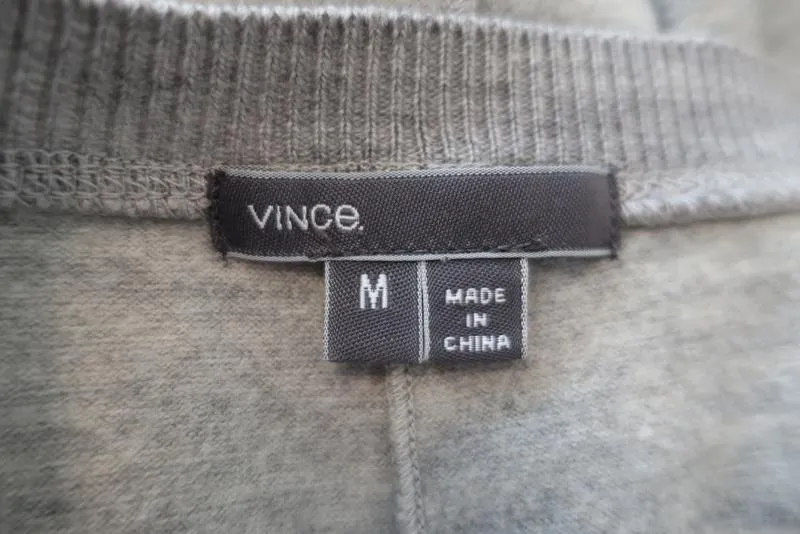 Vince Sweater Heather Gray Wool Size Medium Rolled Sleeve Relaxed Pullover