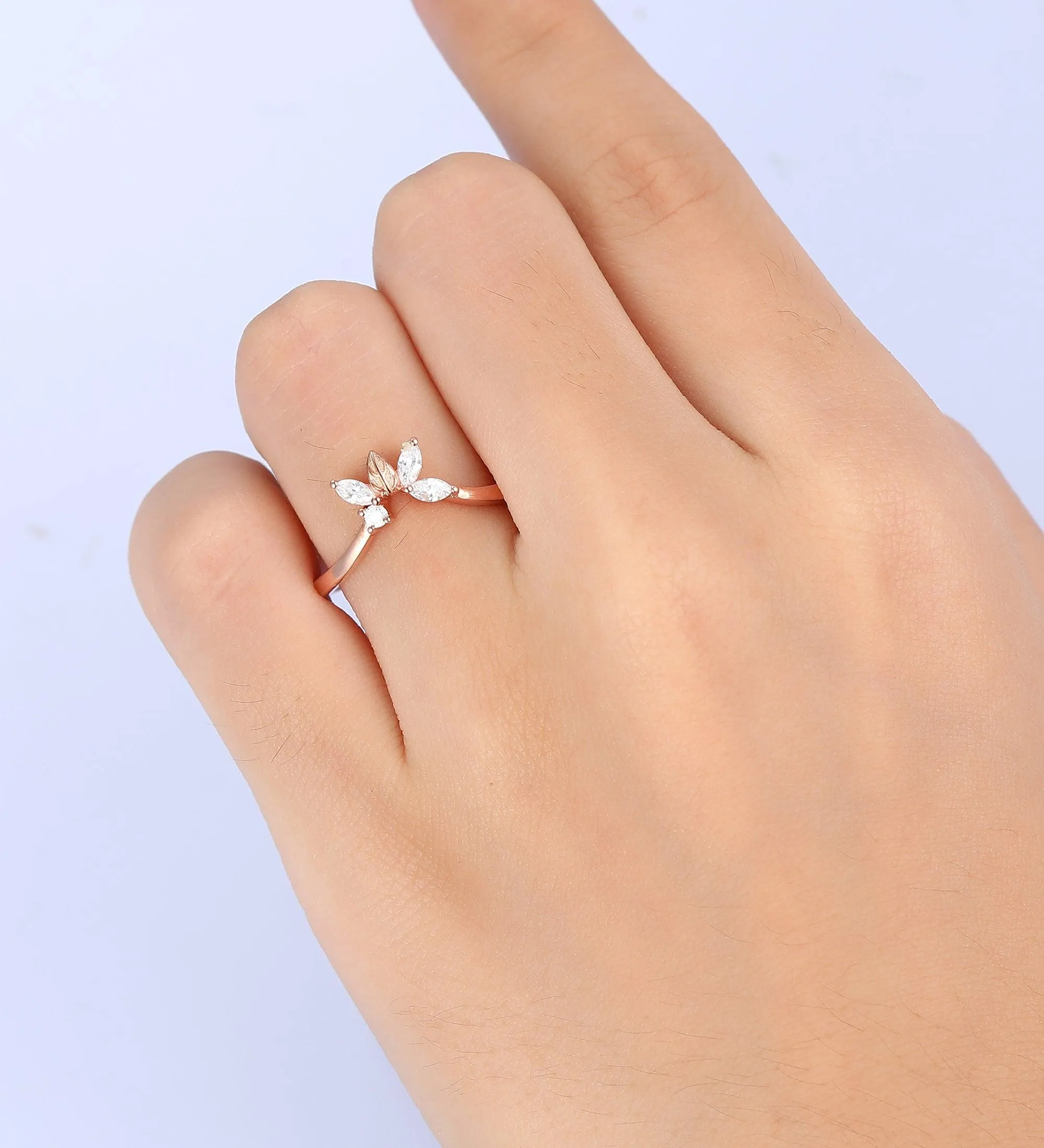 Vintage Curved Wedding Band  14k Rose gold Art deco Stacking Wedding Ring Band