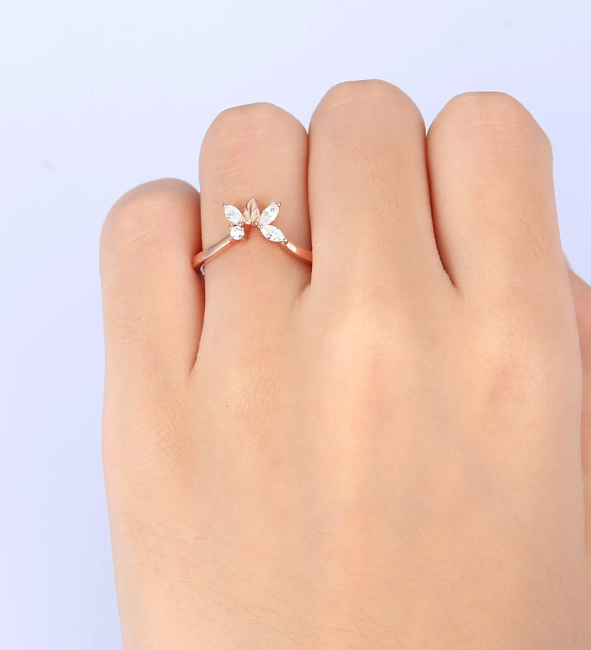 Vintage Curved Wedding Band  14k Rose gold Art deco Stacking Wedding Ring Band