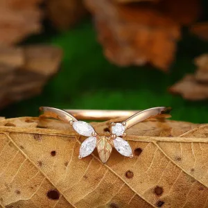 Vintage Curved Wedding Band  14k Rose gold Art deco Stacking Wedding Ring Band