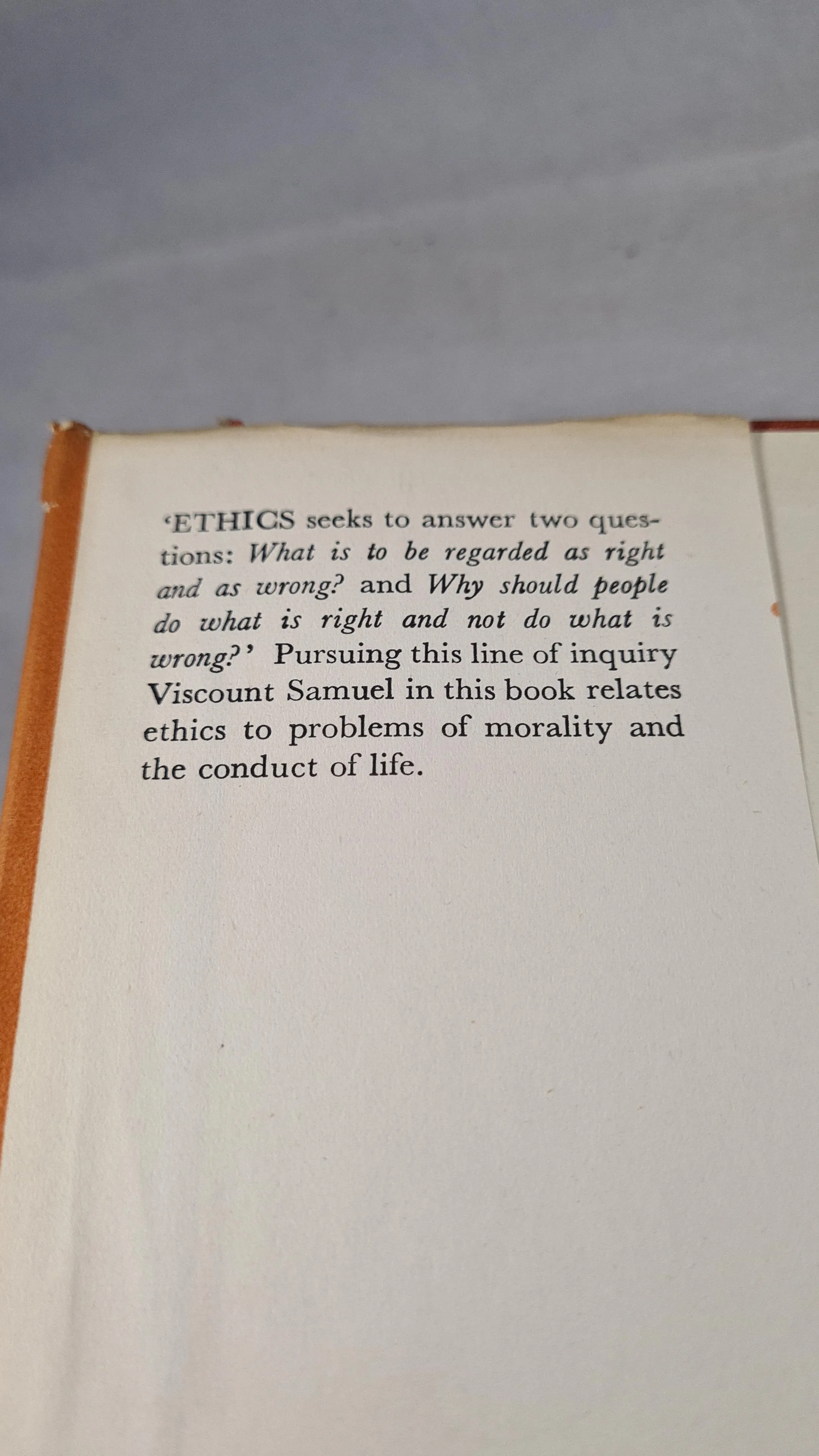 Viscount Samuel - Practical Ethics, Oxford University Press, 1948