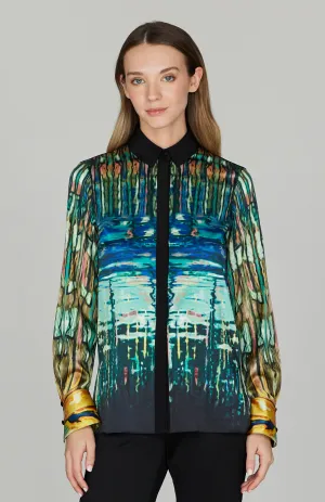 Water Reflection Collared Blouse w/  Relaxed Sleeve