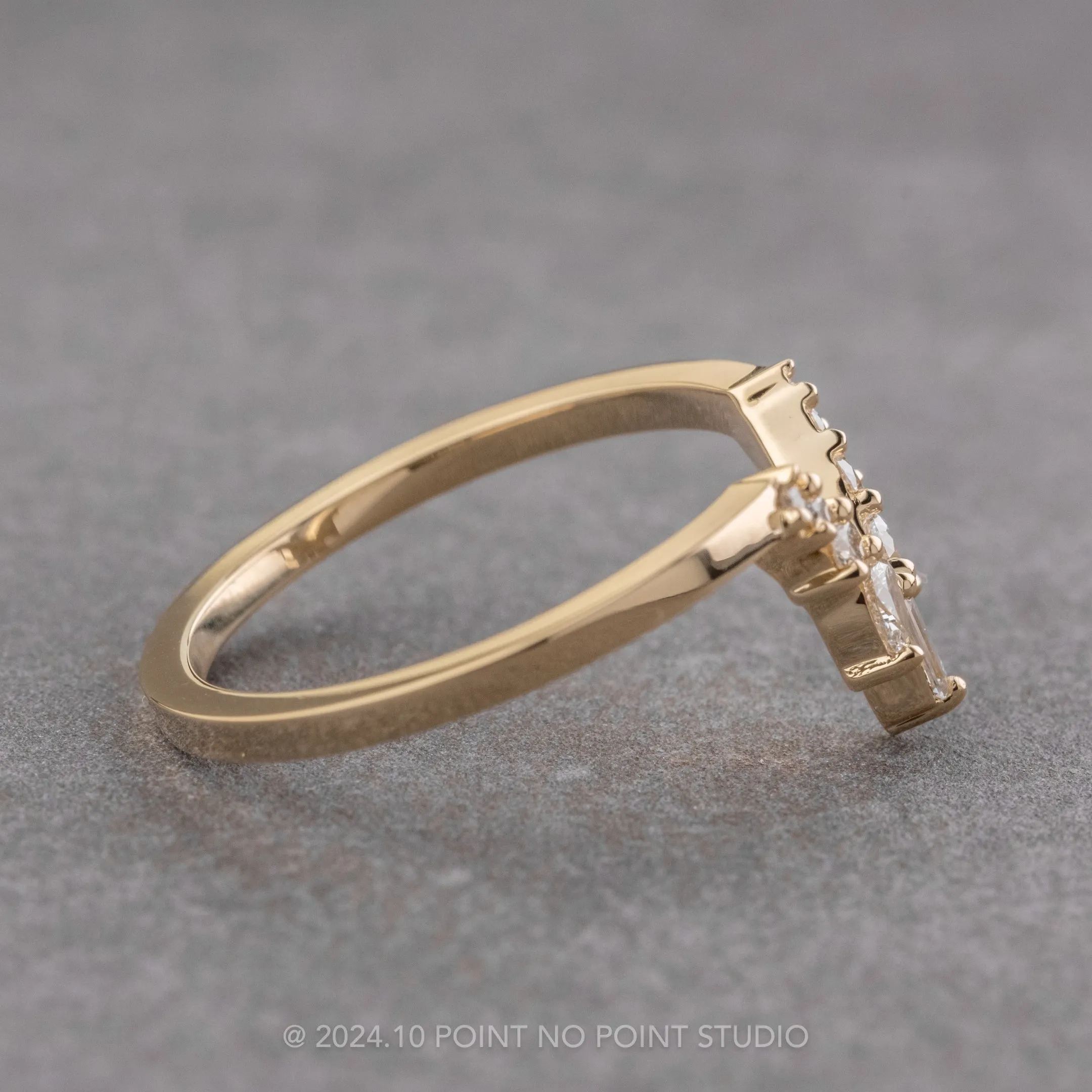 White Diamond V Contour Wedding Band, Sage Setting, 14k Yellow Gold