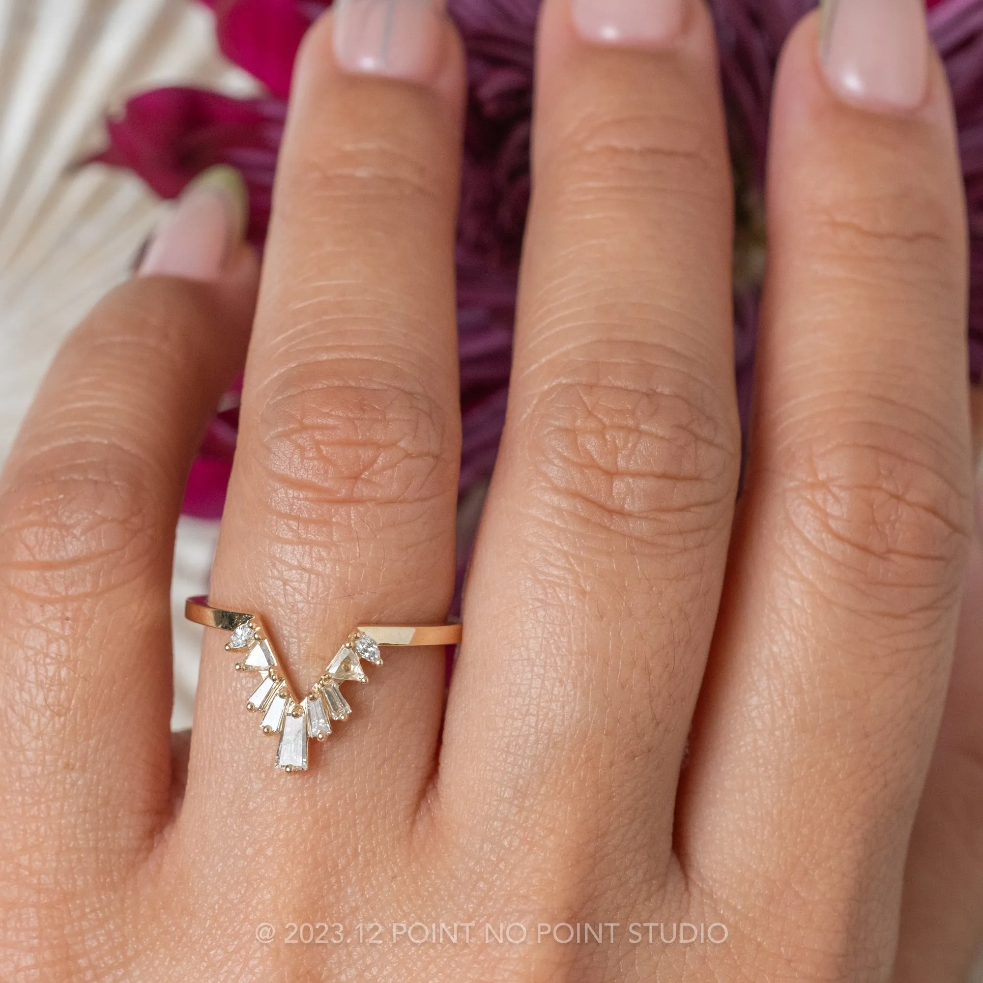 White Diamond Wedding Band, Waverly Setting, 14K Yellow Gold