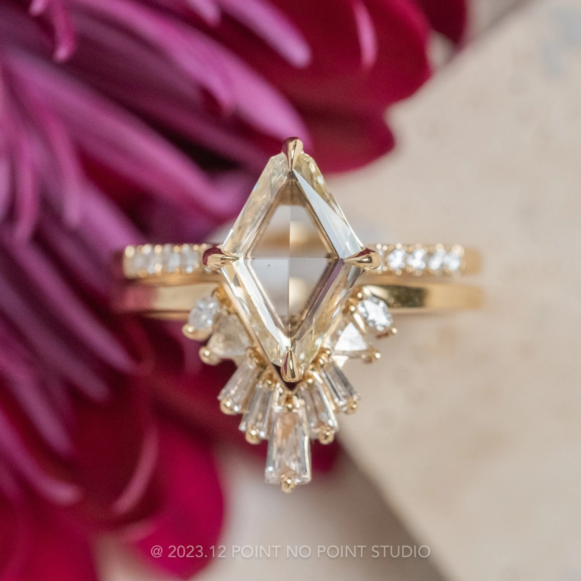 White Diamond Wedding Band, Waverly Setting, 14K Yellow Gold