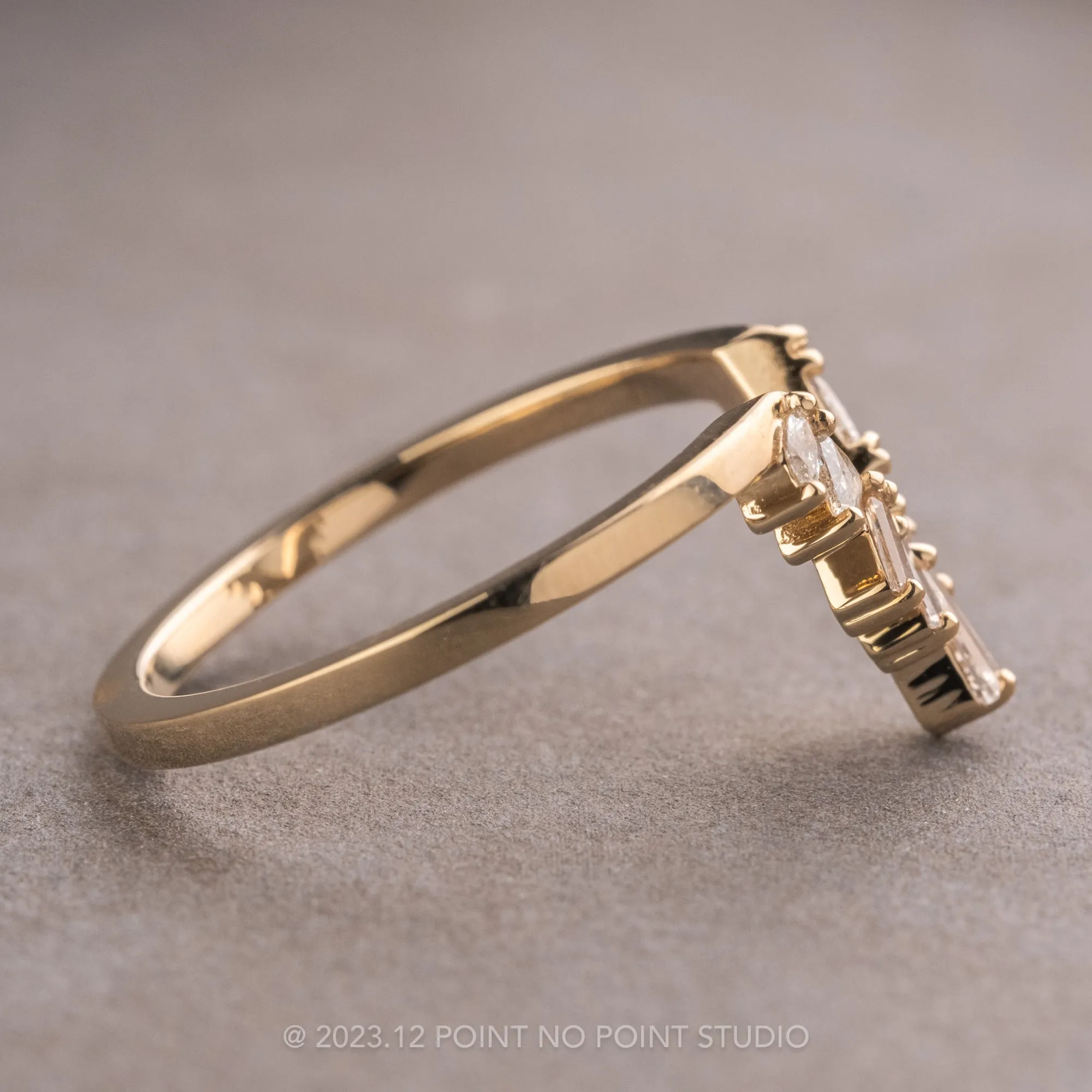 White Diamond Wedding Band, Waverly Setting, 14K Yellow Gold