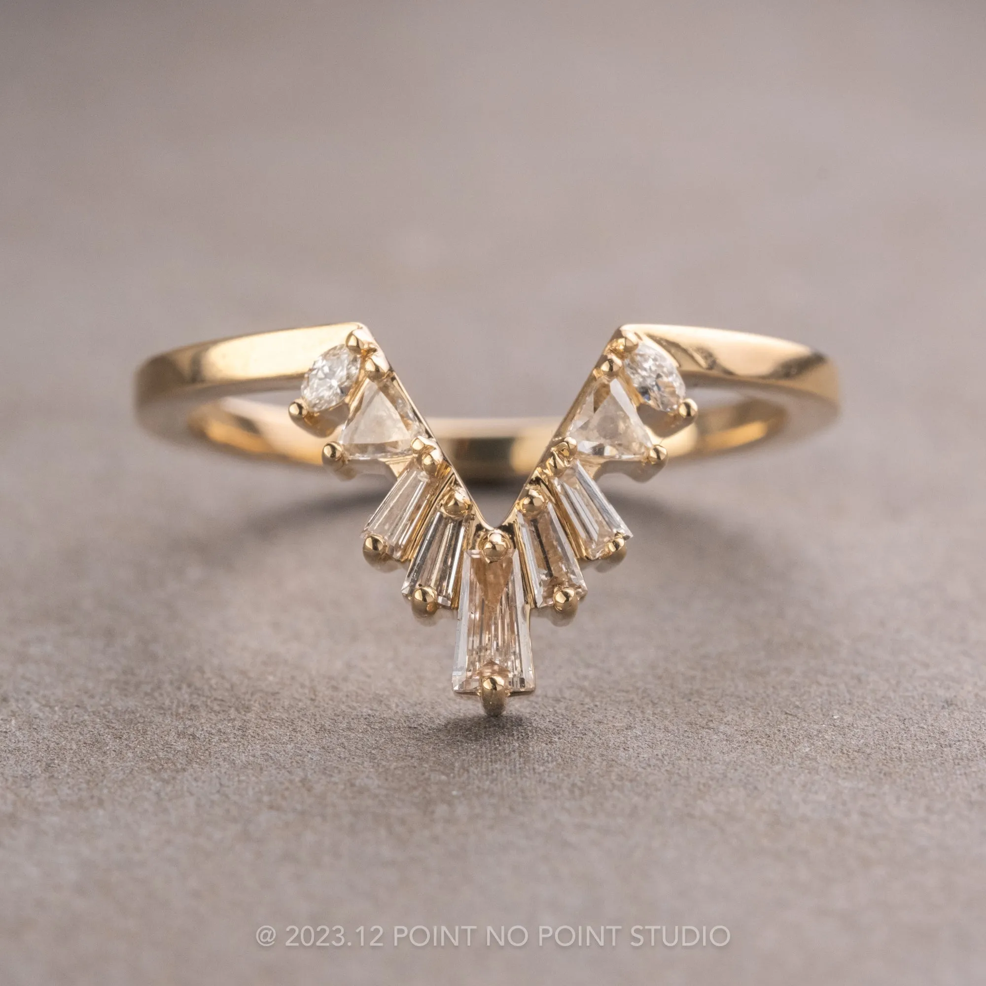 White Diamond Wedding Band, Waverly Setting, 14K Yellow Gold