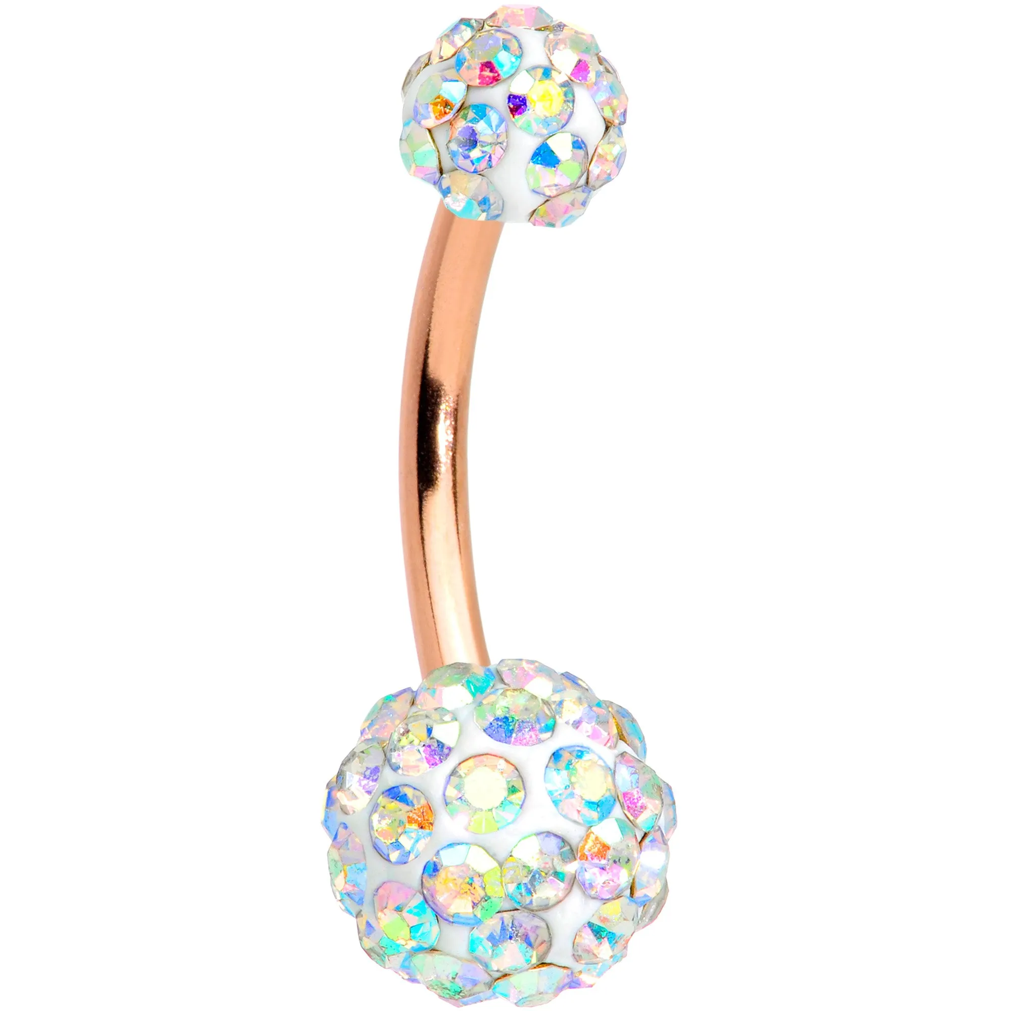 White Faux Opal Clear Gem Rose Gold Tone Aurora Belly Ring Set of 4