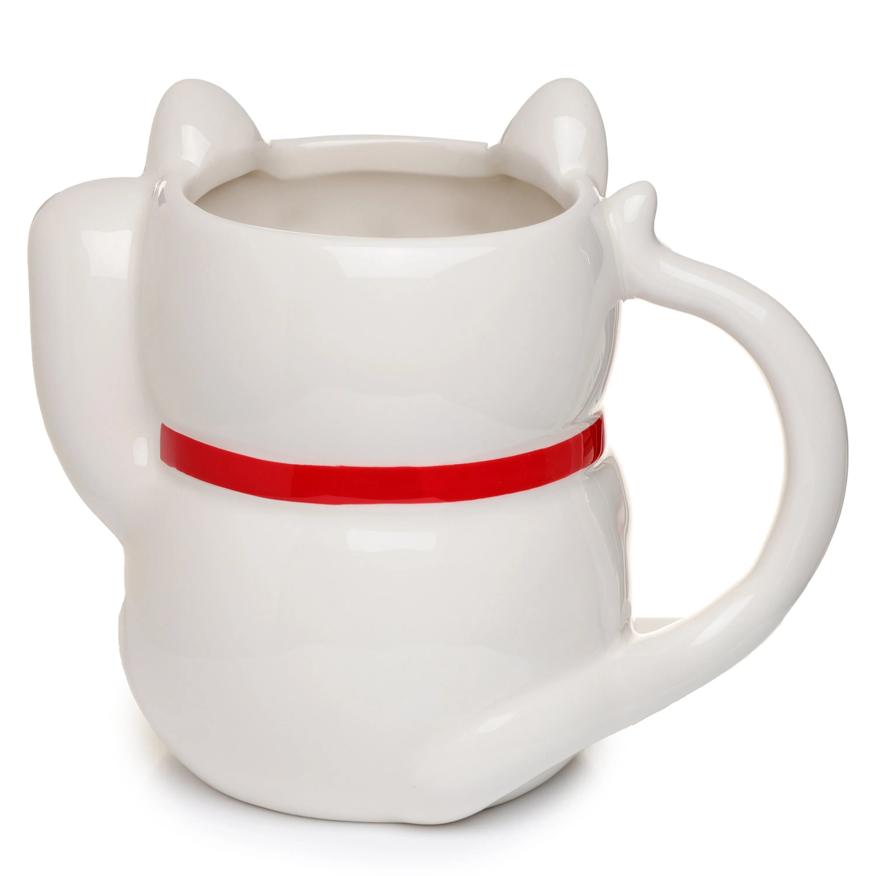 White Maneki Neko Lucky Cat Ceramic Shaped Mug