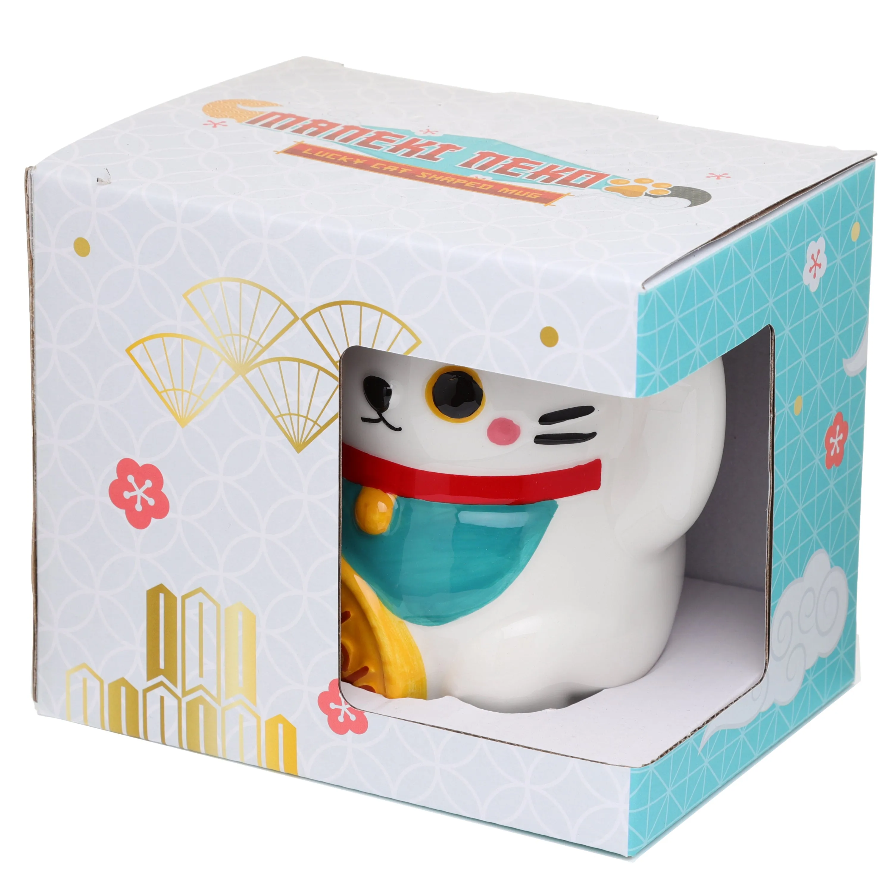 White Maneki Neko Lucky Cat Ceramic Shaped Mug