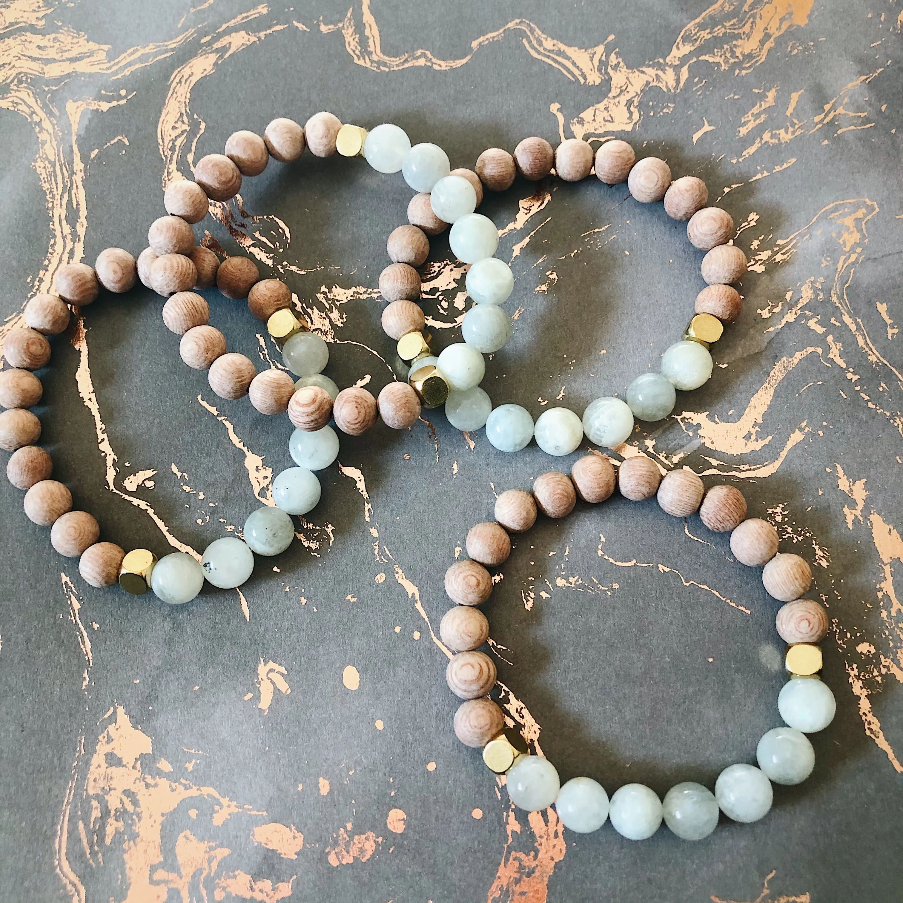 White Moonstone Rose Wood Diffuser Bracelet