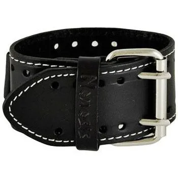 White Stitched Black Leather Cuff