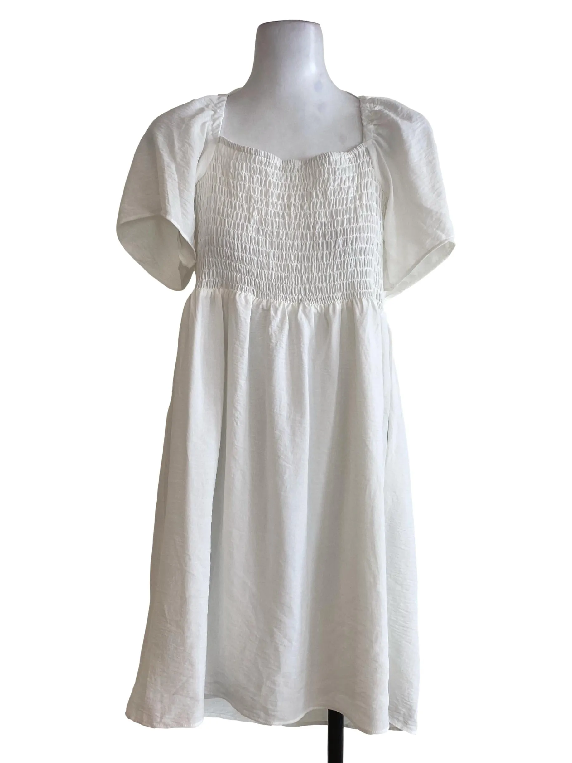 White Textured Empire Dress