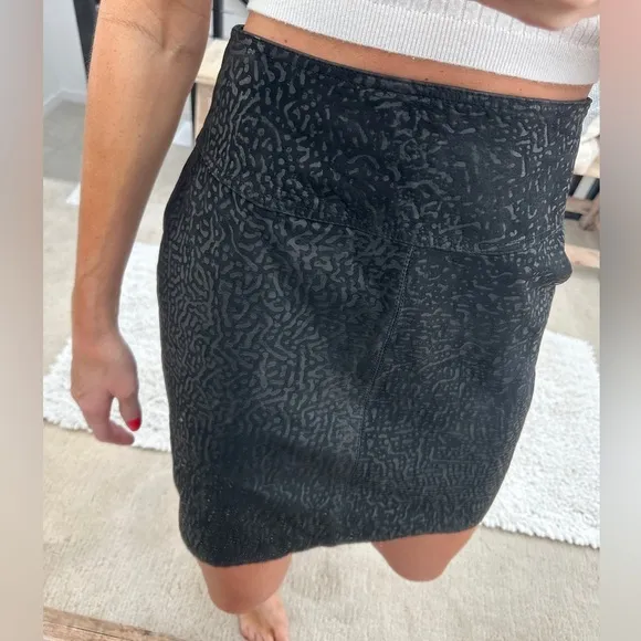 Winlit black High waist midi skirt genuine leather winter business casual 13/14