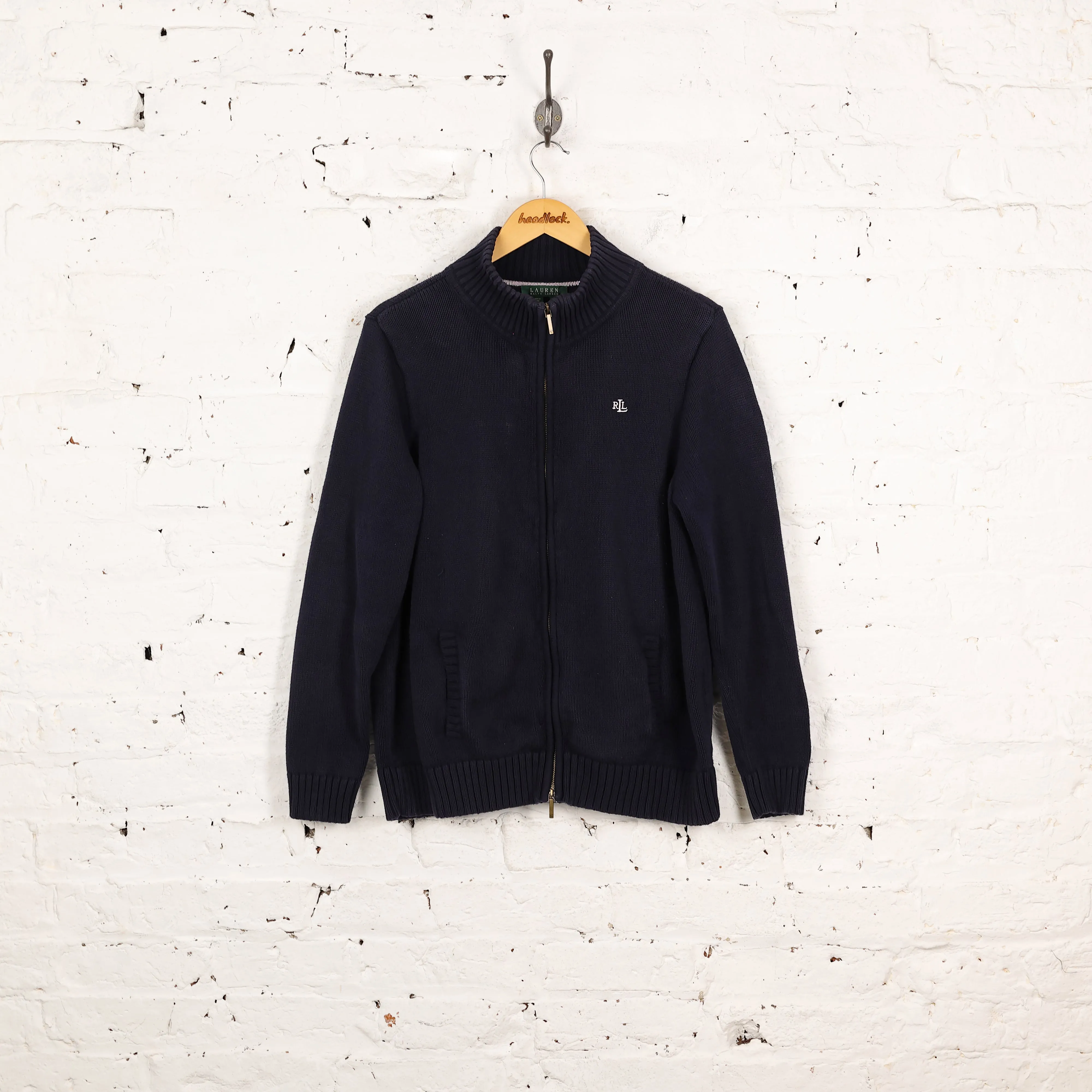 Women's Ralph Lauren Zip Up Knit Jumper - Blue - Women's XL