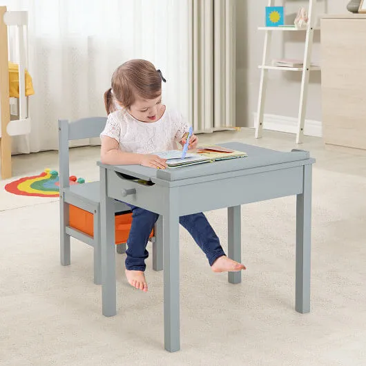 Wood Activity Kids Table and Chair Set with Storage Space-Gray - Color: Gray