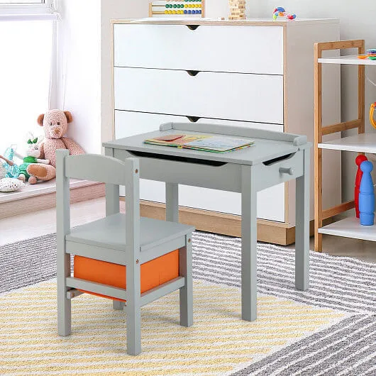 Wood Activity Kids Table and Chair Set with Storage Space-Gray - Color: Gray