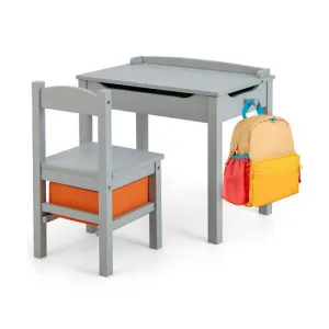 Wood Activity Kids Table and Chair Set with Storage Space-Gray - Color: Gray