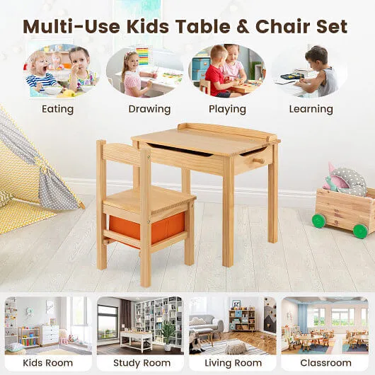 Wood Activity Kids Table and Chair Set with Storage Space-Natrual - Color: Natur