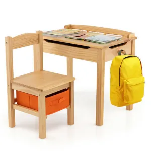 Wood Activity Kids Table and Chair Set with Storage Space-Natrual - Color: Natur