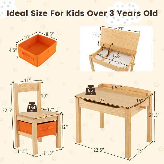 Wood Activity Kids Table and Chair Set with Storage Space-Natrual - Color: Natur